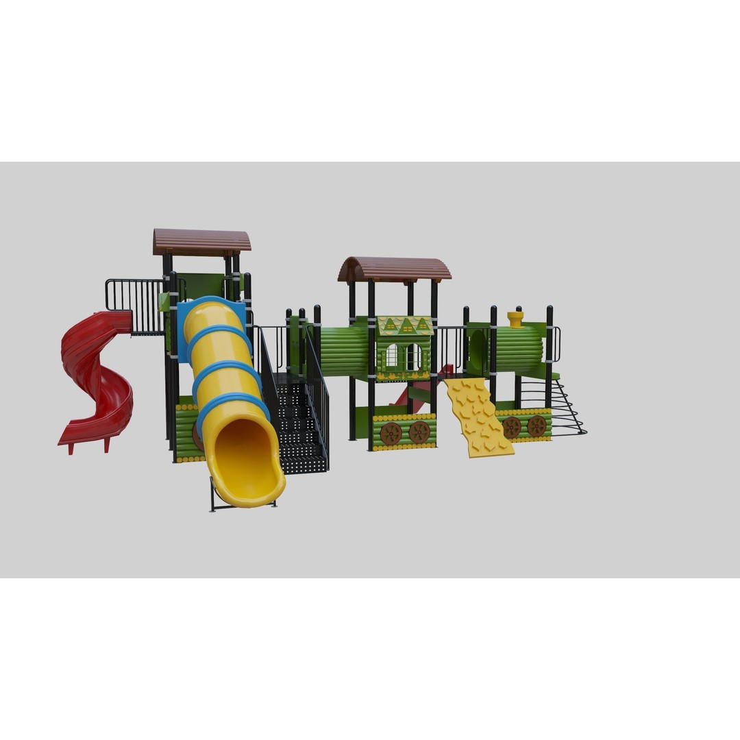 Train Style Playground 3D Model – Low Poly Architectural Asset, FBX, OBJ - View 8