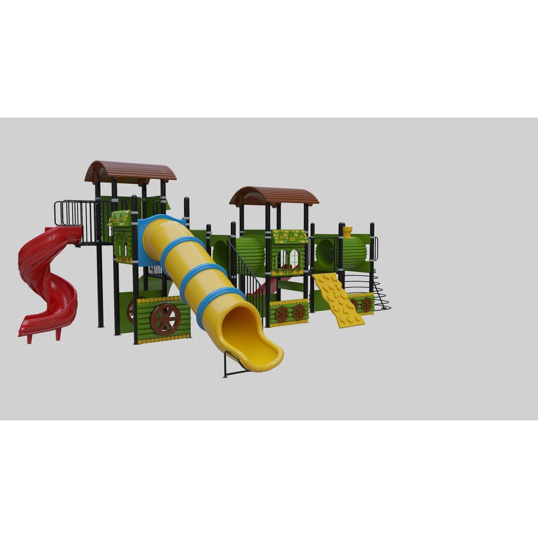 Train Style Playground 3D Model – Low Poly Architectural Asset, FBX, OBJ - View 9