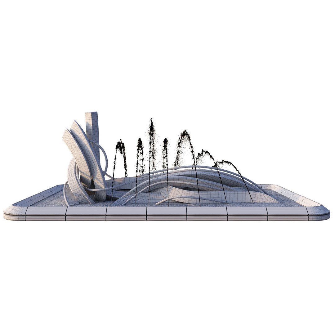 Pond with Metallic Sculpture 3D Model – Architectural Garden Asset, FBX, OBJ