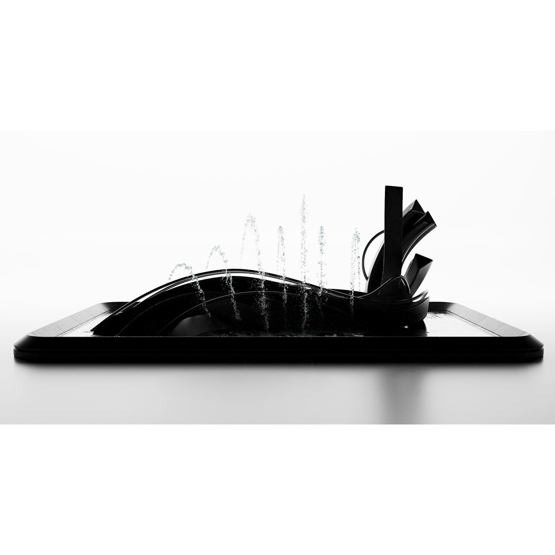 Pond with Metallic Sculpture 3D Model – Architectural Garden Asset, FBX, OBJ - View 11