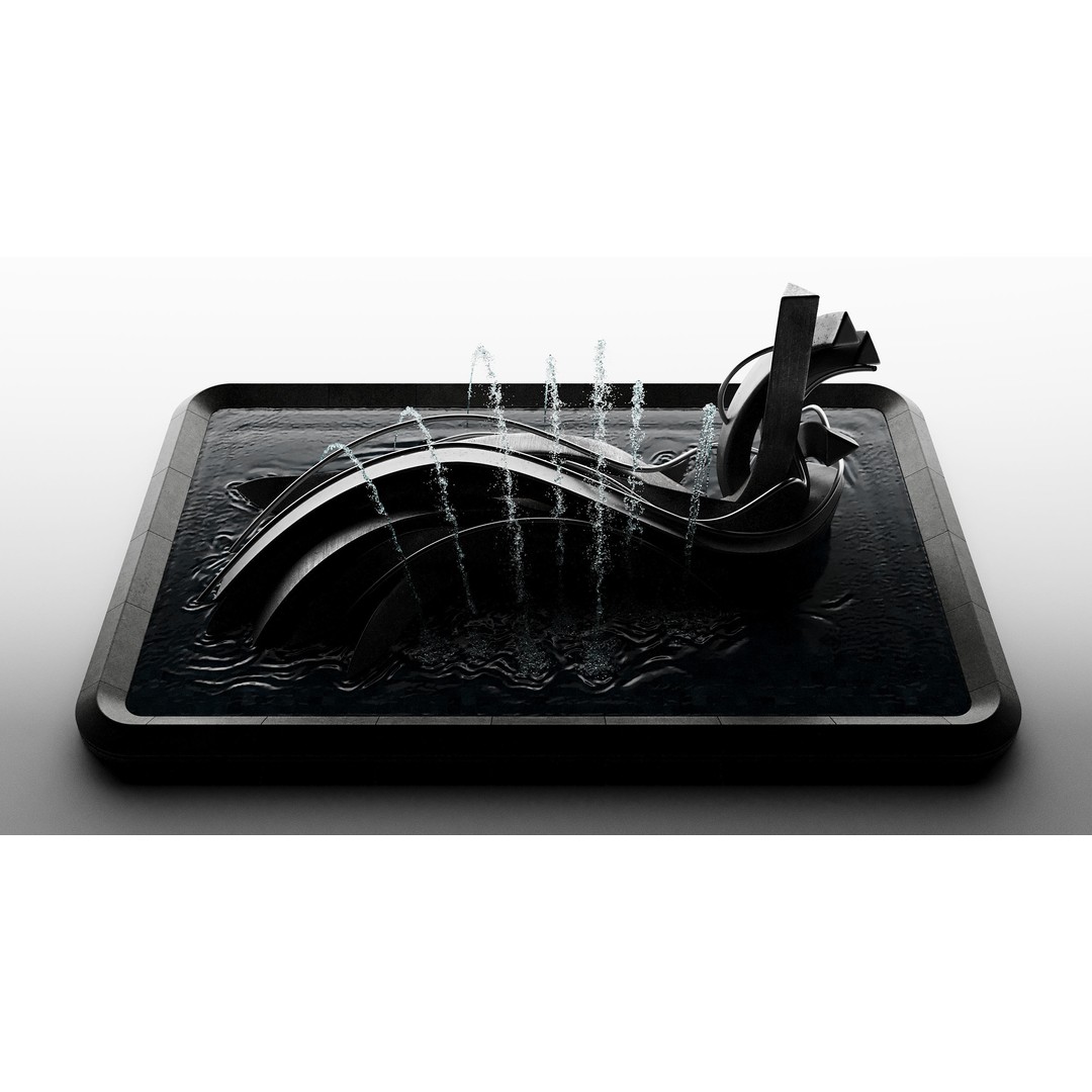 Pond with Metallic Sculpture 3D Model – Architectural Garden Asset, FBX, OBJ - View 12