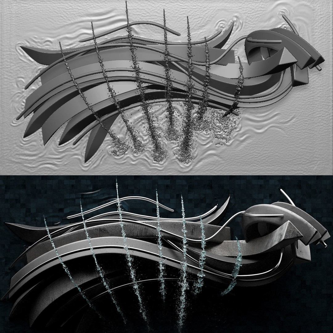 Pond with Metallic Sculpture 3D Model – Architectural Garden Asset, FBX, OBJ - View 13