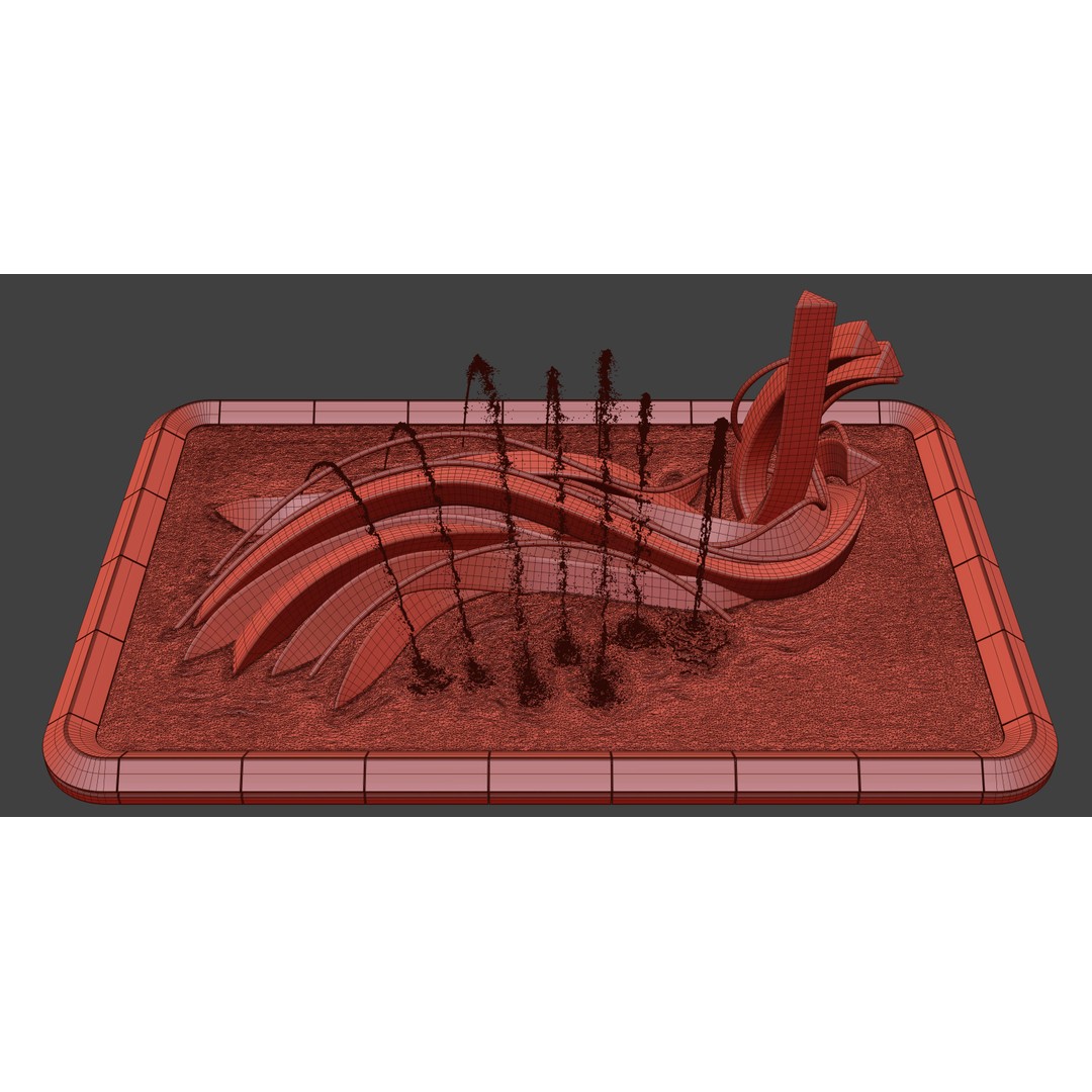 Pond with Metallic Sculpture 3D Model – Architectural Garden Asset, FBX, OBJ - View 16