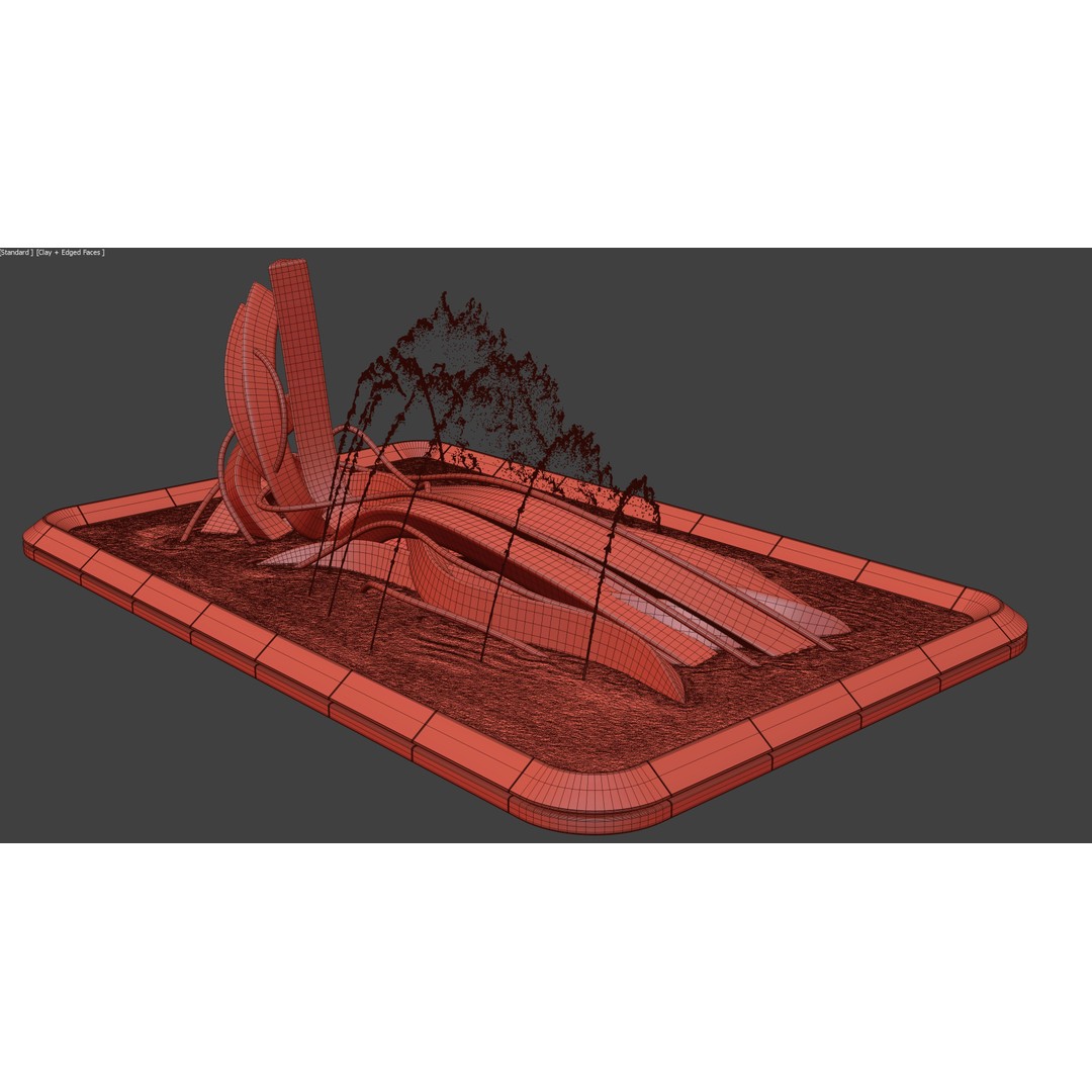 Pond with Metallic Sculpture 3D Model – Architectural Garden Asset, FBX, OBJ - View 17