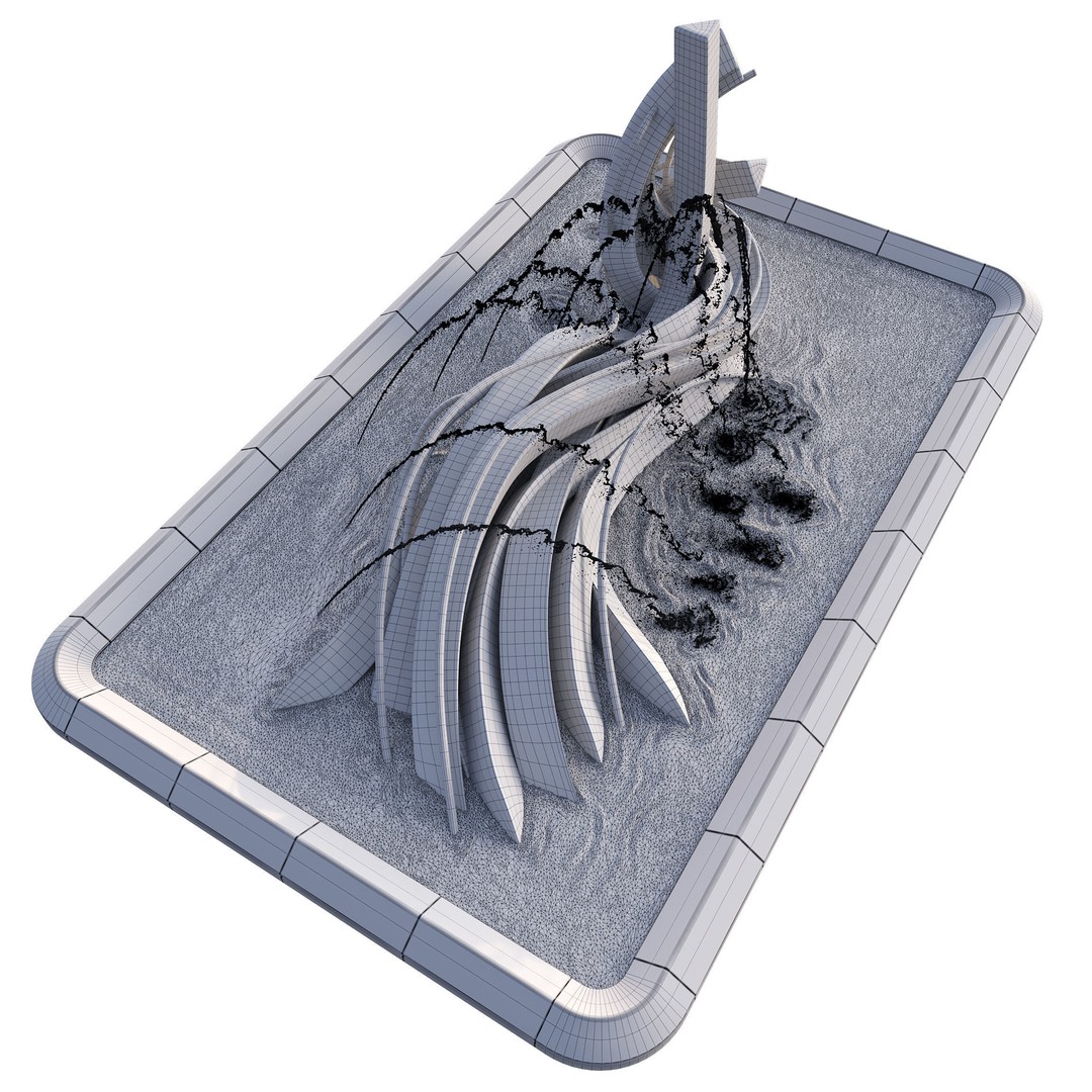 Pond with Metallic Sculpture 3D Model – Architectural Garden Asset, FBX, OBJ - View 18
