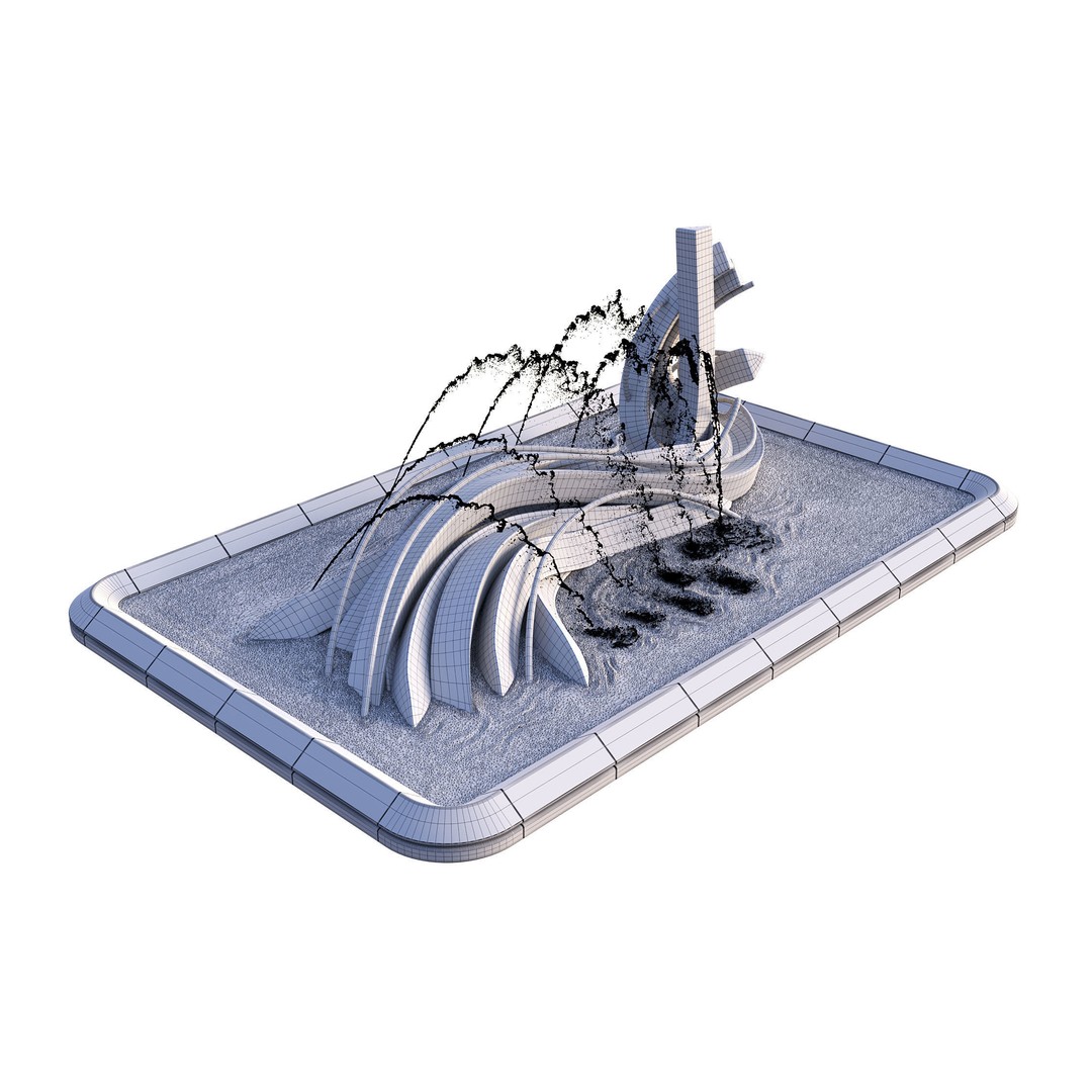 Pond with Metallic Sculpture 3D Model – Architectural Garden Asset, FBX, OBJ - View 20