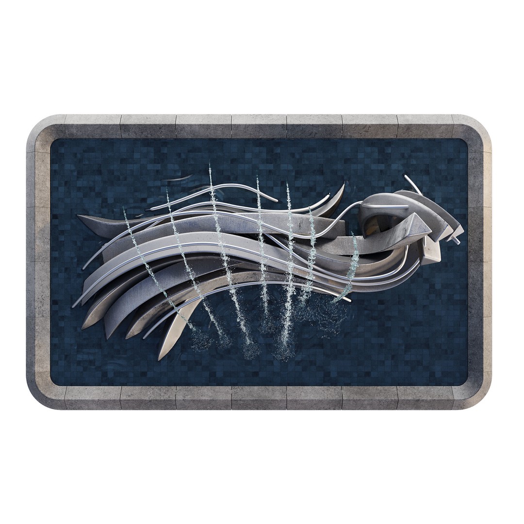 Pond with Metallic Sculpture 3D Model – Architectural Garden Asset, FBX, OBJ - View 7