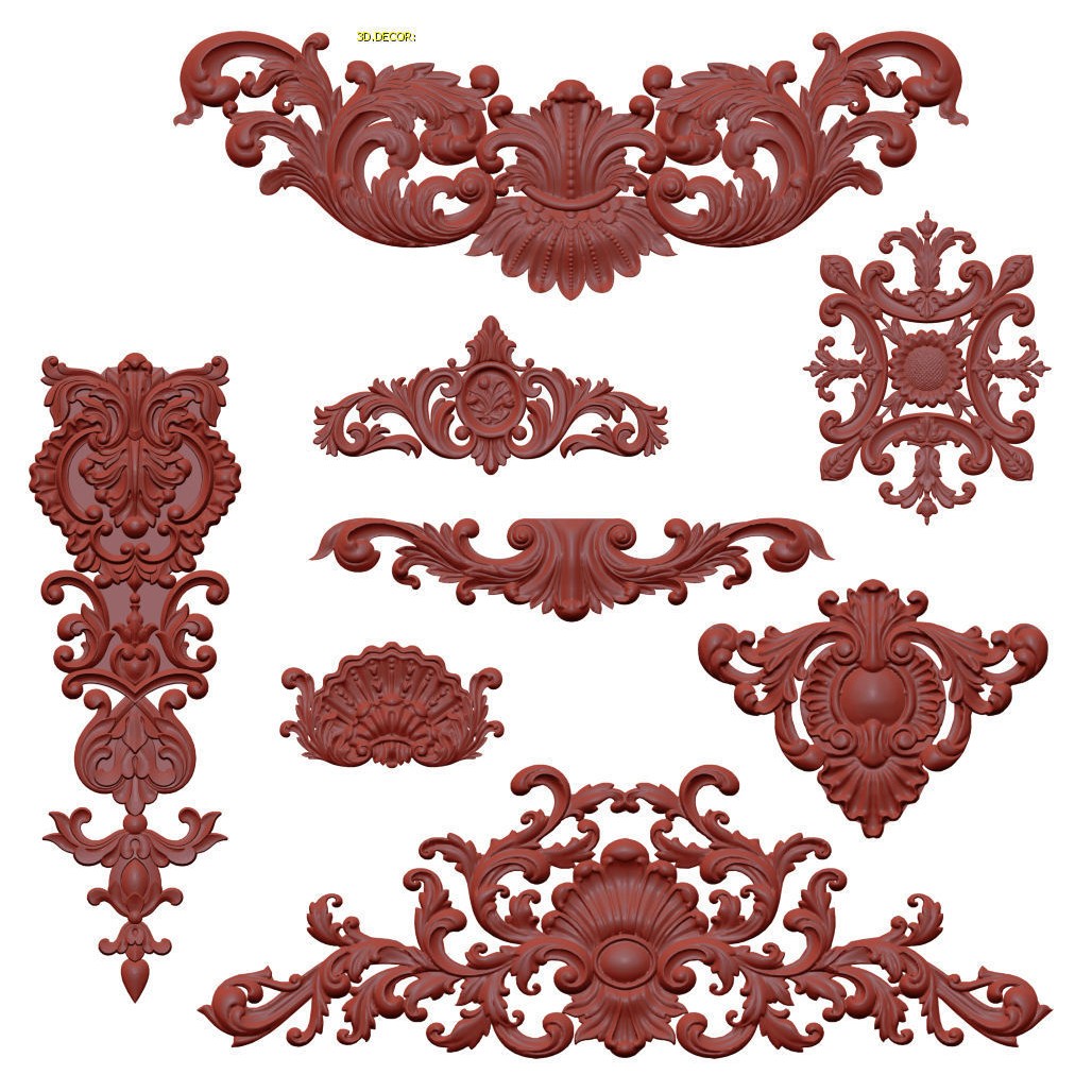 Western Leaf Floral Pattern 3D Model – Classic Wooden Furniture, FBX