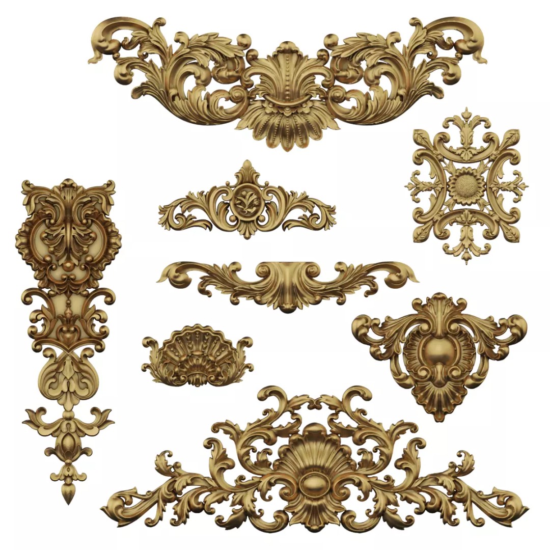 Western Leaf Floral Pattern 3D Model – Classic Wooden Furniture, FBX - View 2