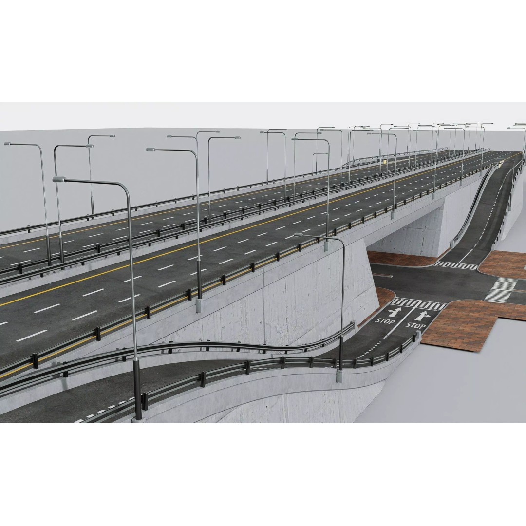 Highway Interchange 3D Model – Low Poly Architectural Asset, FBX, OBJ - View 2