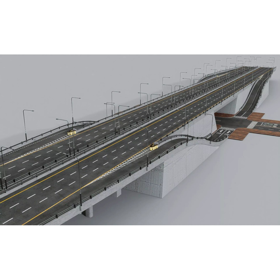 Highway Interchange 3D Model – Low Poly Architectural Asset, FBX, OBJ - View 4