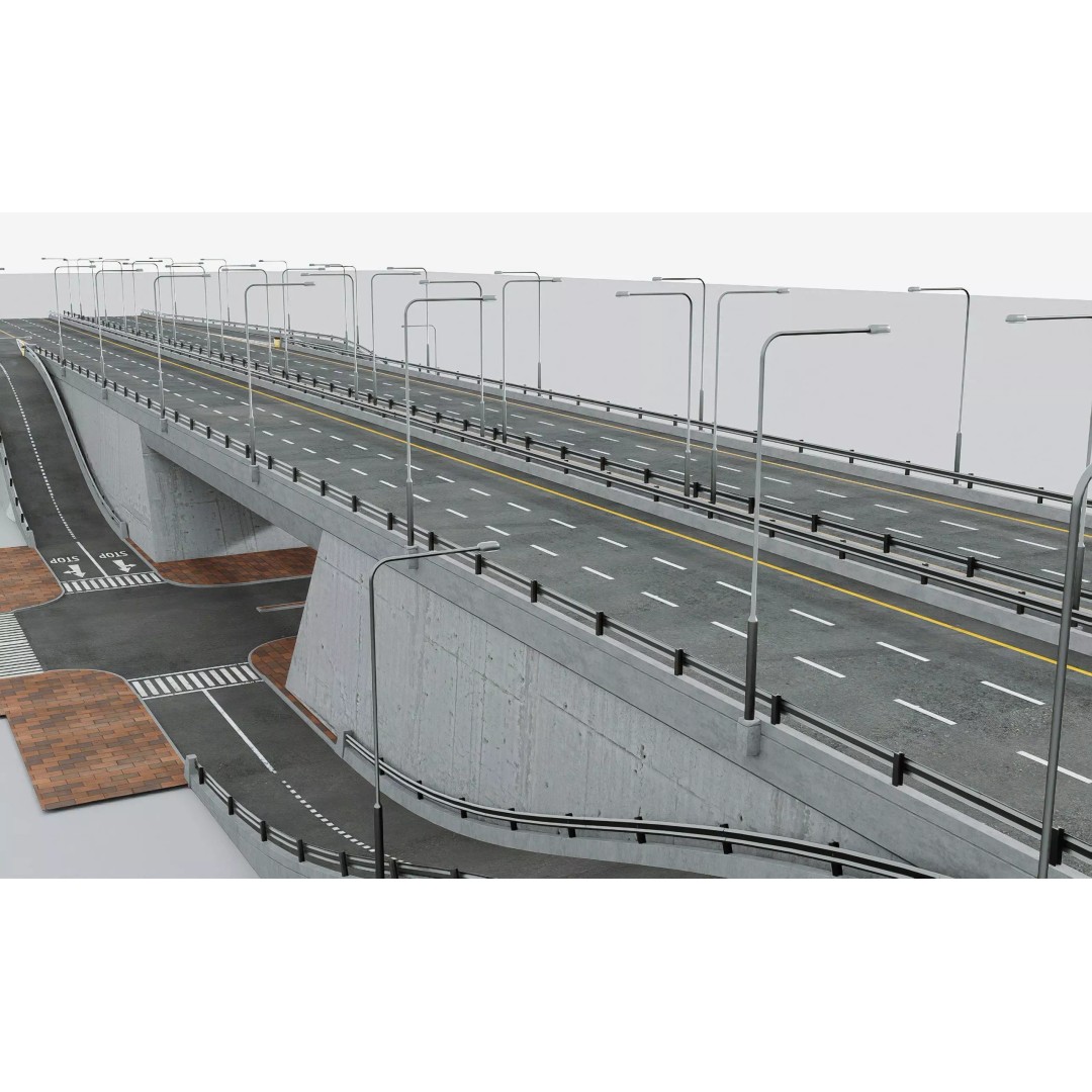Highway Interchange 3D Model – Low Poly Architectural Asset, FBX, OBJ - View 6