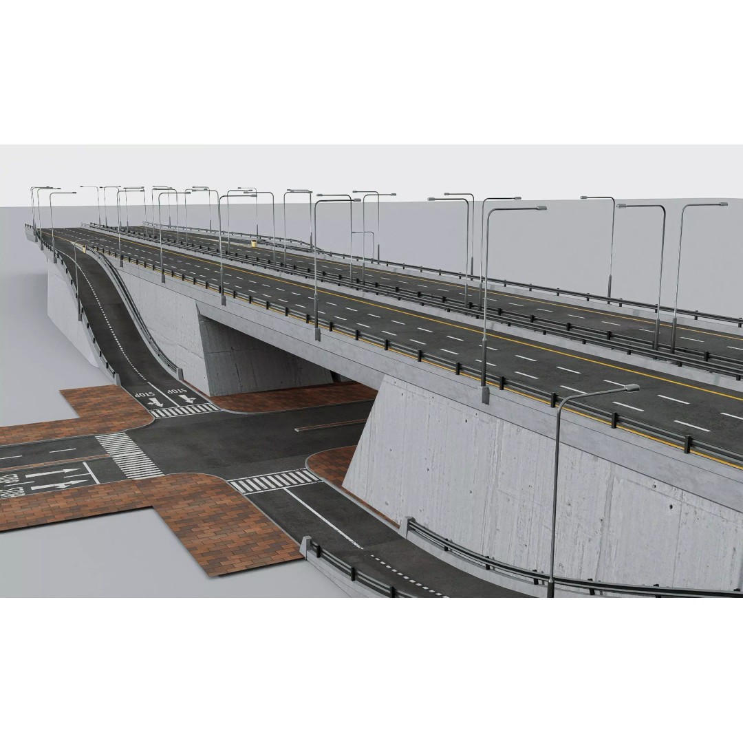 Highway Interchange 3D Model – Low Poly Architectural Asset, FBX, OBJ - View 9
