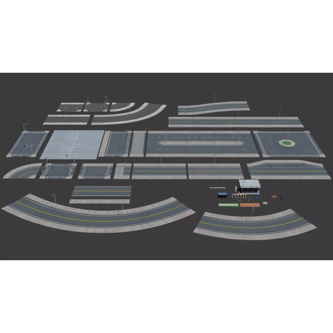 Road 3D Model – Low Poly Game Asset with PBR Textures, FBX, Blender - View 2