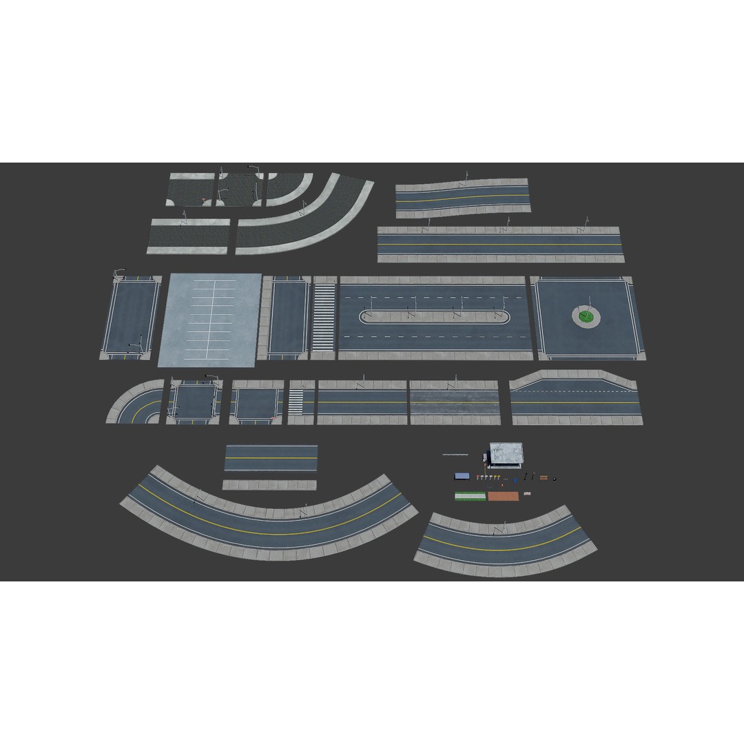 Road 3D Model – Low Poly Game Asset with PBR Textures, FBX, Blender - View 3