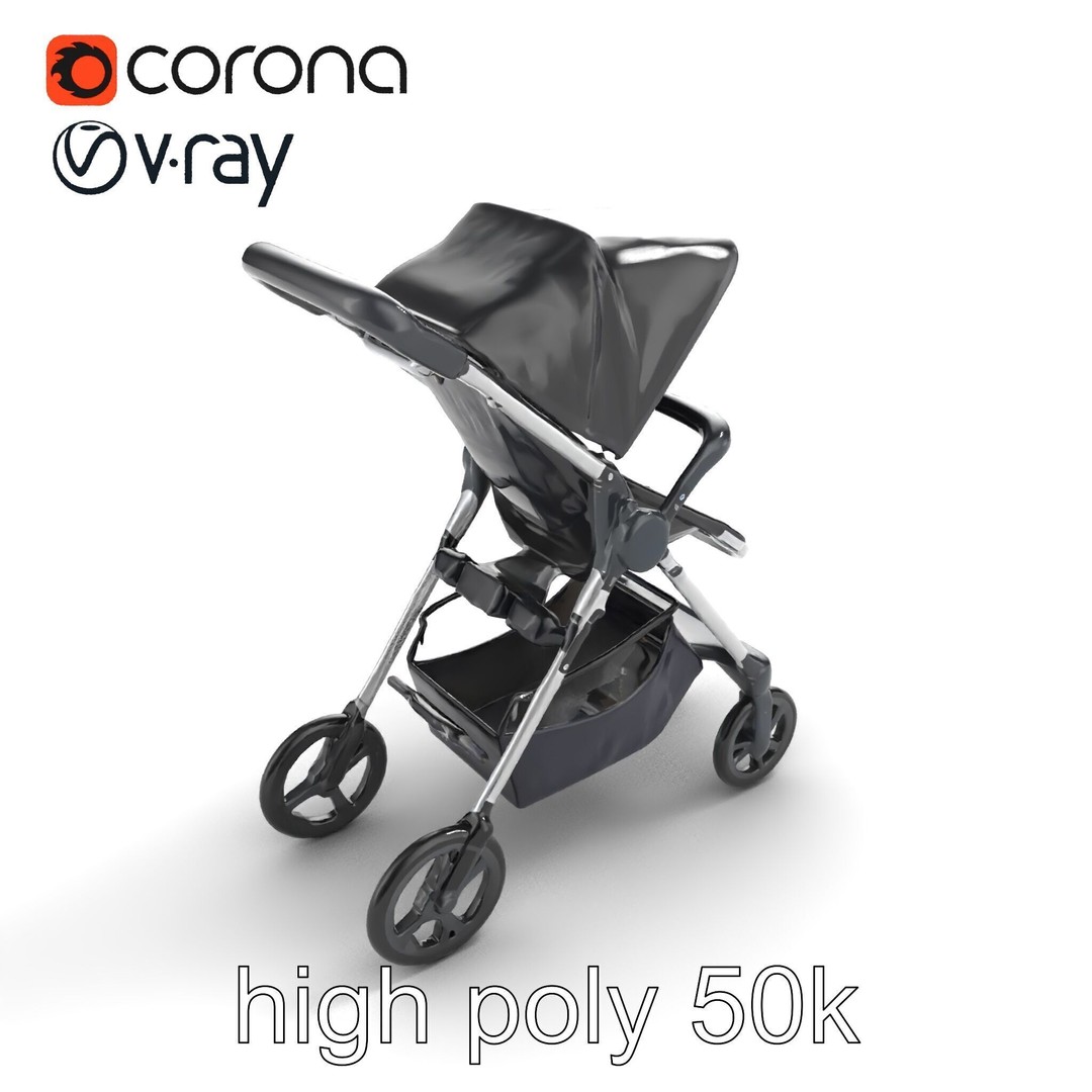 Umbrella Stroller 3D Model – Low Poly Compact Travel Asset, FBX - View 11