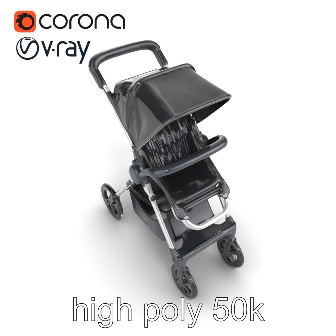 Umbrella Stroller 3D Model – Low Poly Compact Travel Asset, FBX - View 12