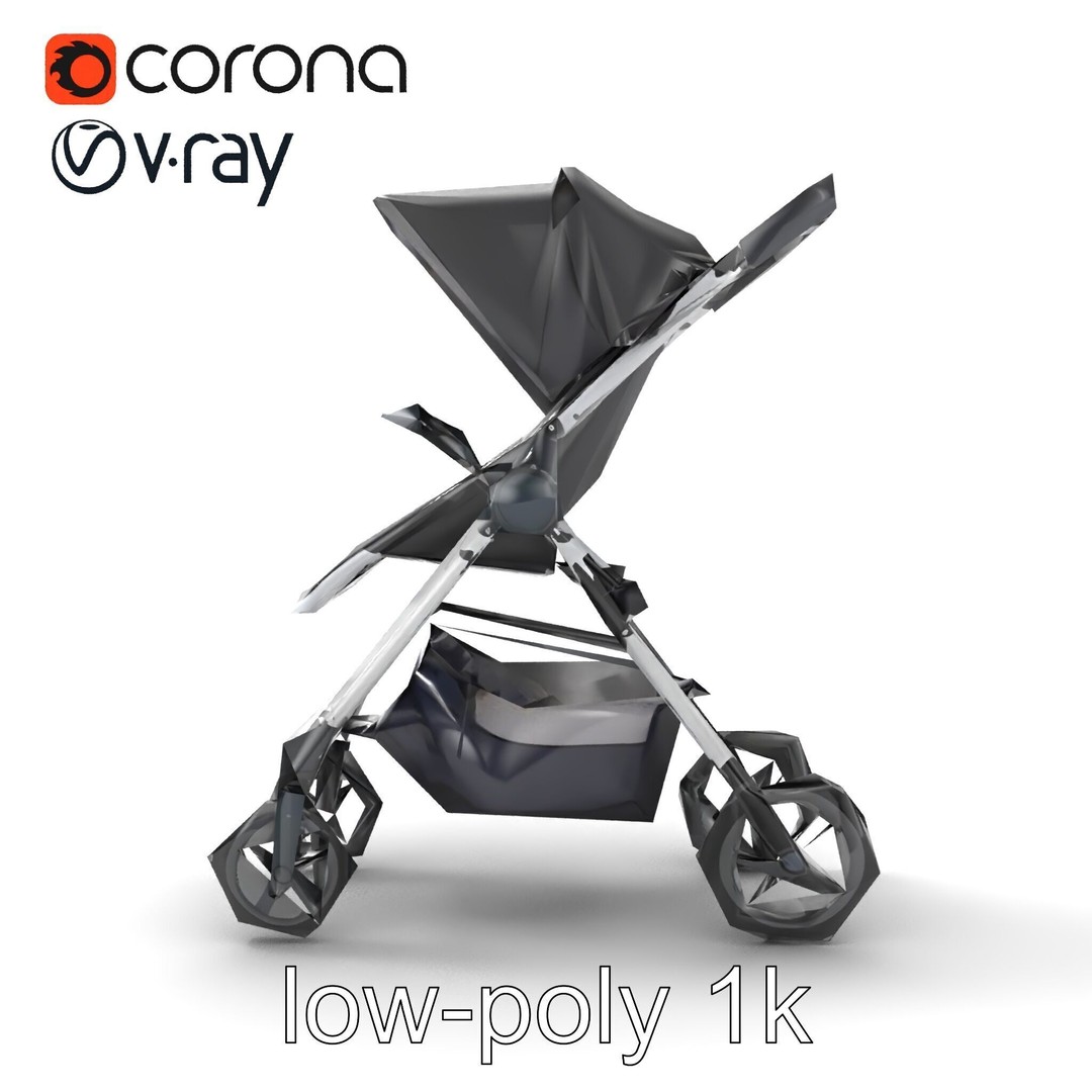 Umbrella Stroller 3D Model – Low Poly Compact Travel Asset, FBX - View 13