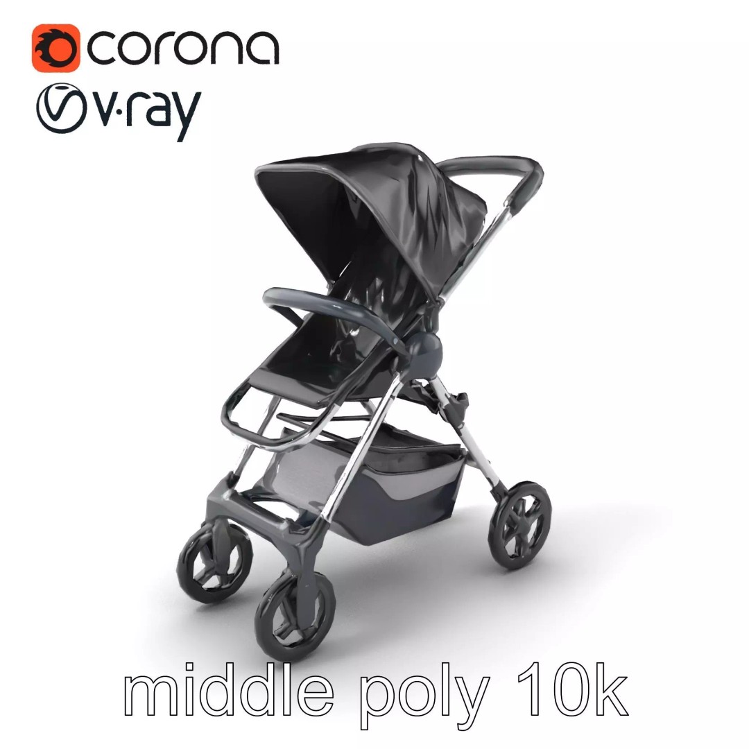 Umbrella Stroller 3D Model – Low Poly Compact Travel Asset, FBX - View 2