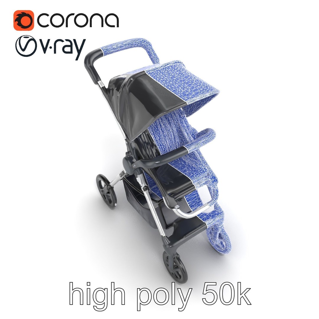 Umbrella Stroller 3D Model – Low Poly Compact Travel Asset, FBX - View 21