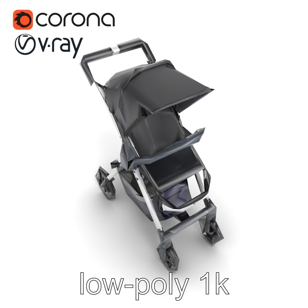 Umbrella Stroller 3D Model – Low Poly Compact Travel Asset, FBX - View 23