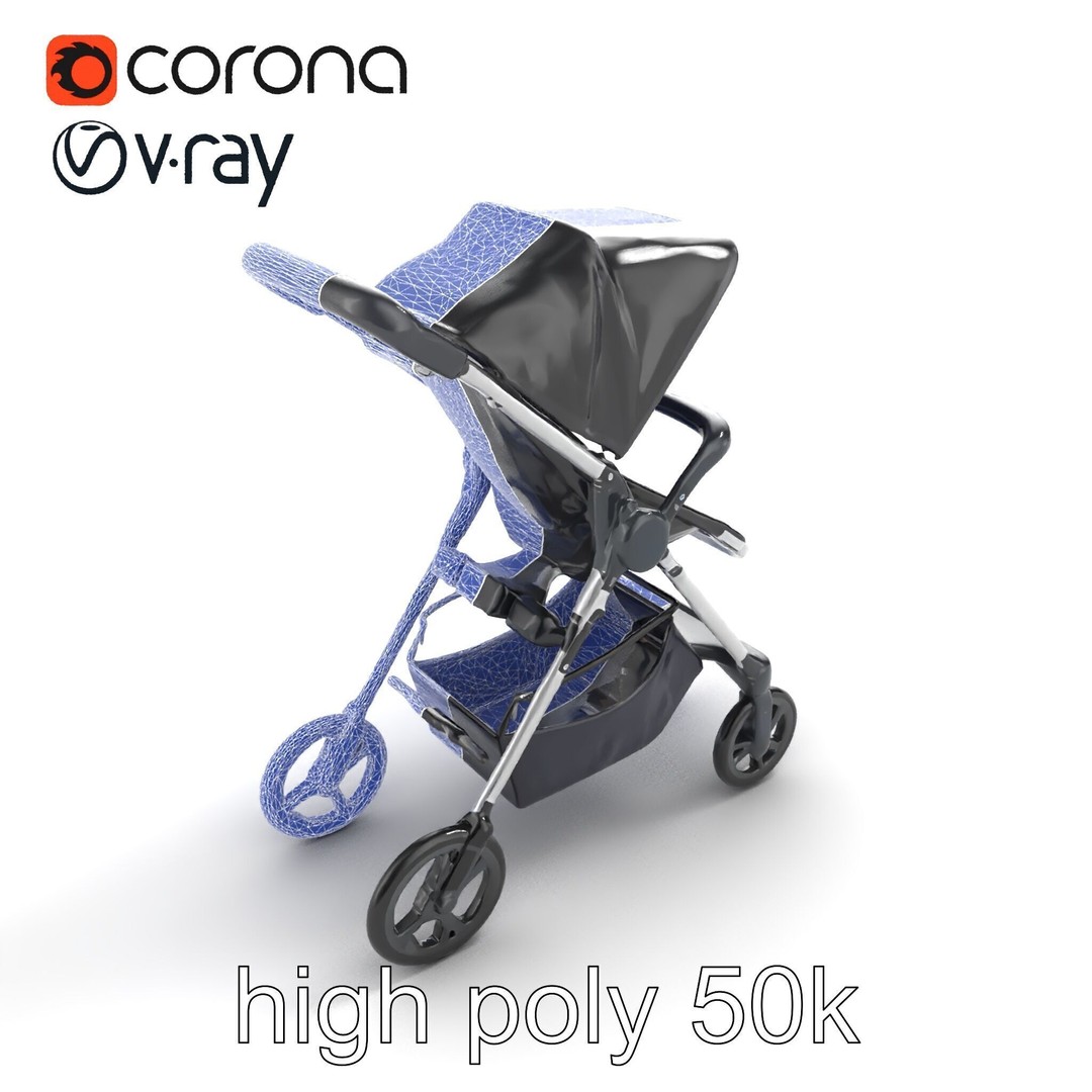 Umbrella Stroller 3D Model – Low Poly Compact Travel Asset, FBX - View 24