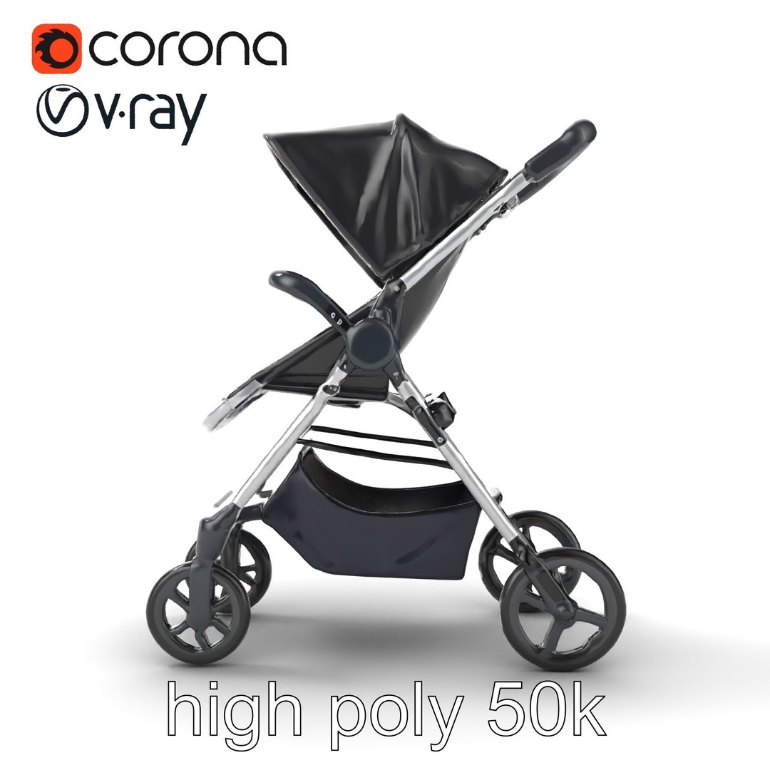 Umbrella Stroller 3D Model – Low Poly Compact Travel Asset, FBX - View 25