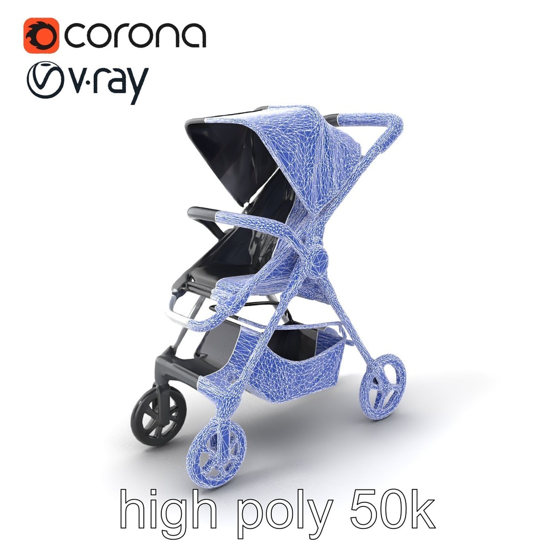 Umbrella Stroller 3D Model – Low Poly Compact Travel Asset, FBX - View 3