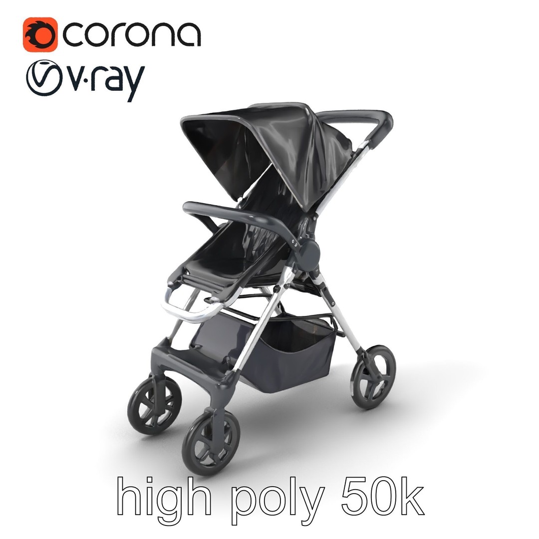 Umbrella Stroller 3D Model – Low Poly Compact Travel Asset, FBX - View 4