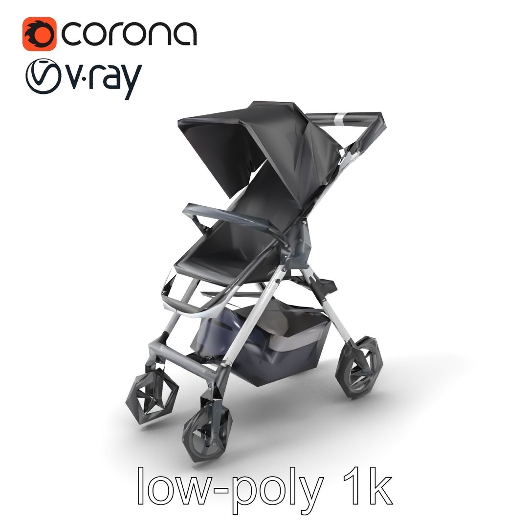 Umbrella Stroller 3D Model – Low Poly Compact Travel Asset, FBX - View 6