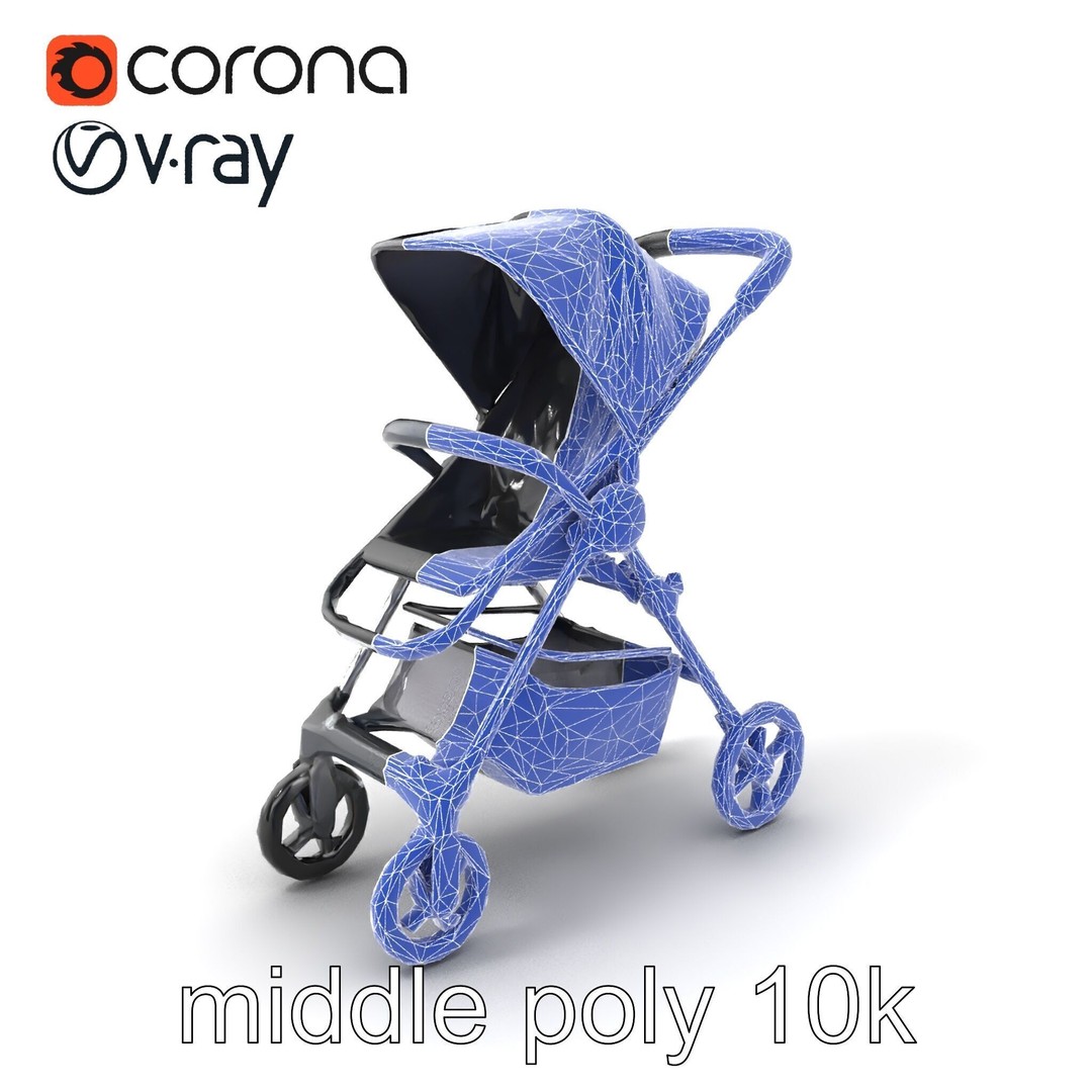 Umbrella Stroller 3D Model – Low Poly Compact Travel Asset, FBX - View 7