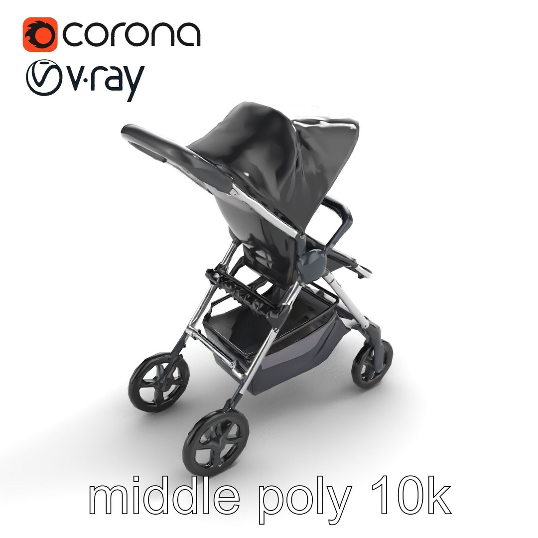 Umbrella Stroller 3D Model – Low Poly Compact Travel Asset, FBX - View 9
