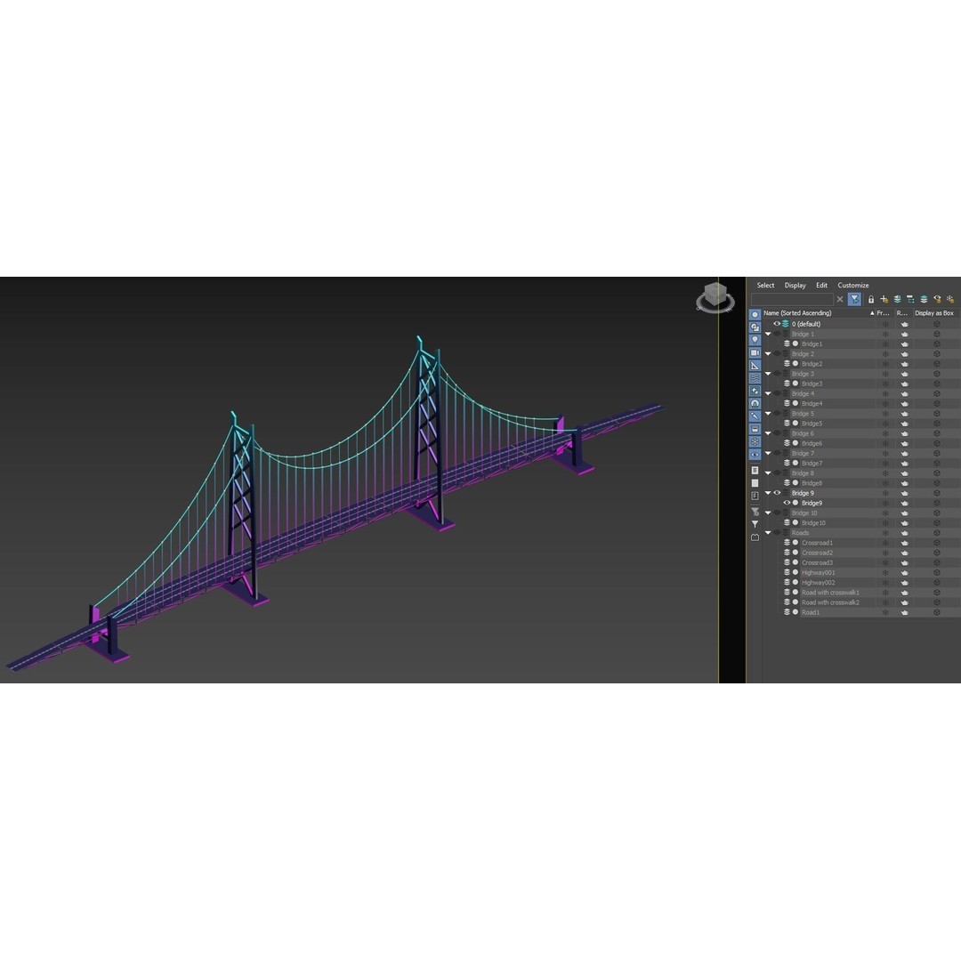 Neon Bridges 3D Model – Low Poly Architectural Asset, FBX