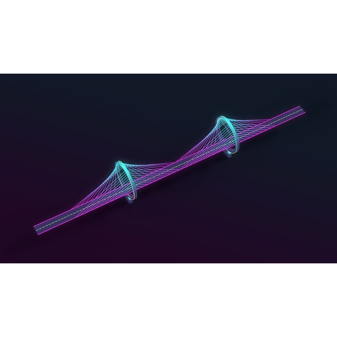 Neon Bridges 3D Model – Low Poly Architectural Asset, FBX - View 13