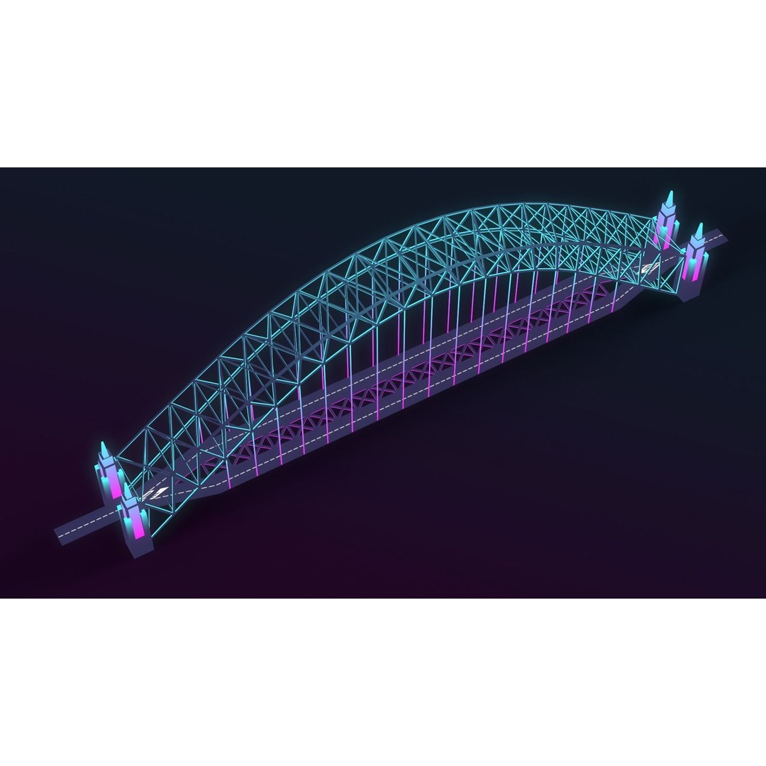 Neon Bridges 3D Model – Low Poly Architectural Asset, FBX - View 25