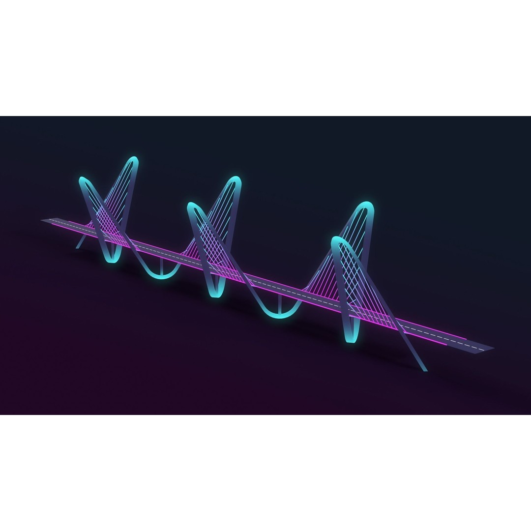 Neon Bridges 3D Model – Low Poly Architectural Asset, FBX - View 3