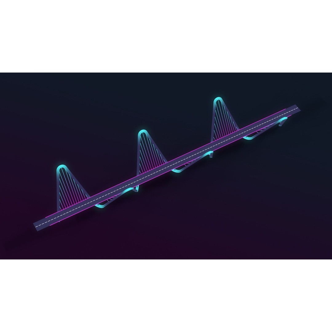 Neon Bridges 3D Model – Low Poly Architectural Asset, FBX - View 4