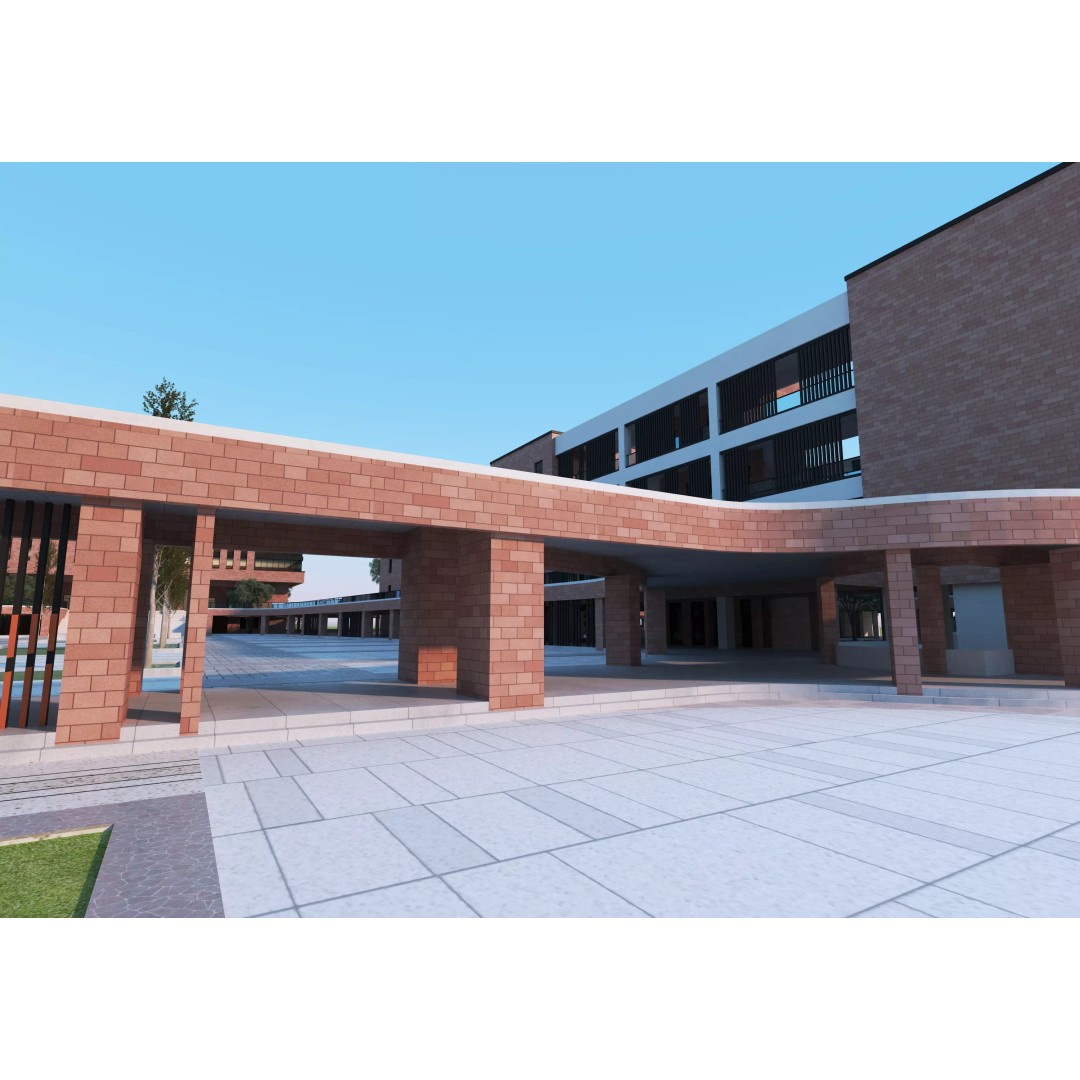 School Building 3D Model – Low Poly Exterior Asset, FBX, OBJ - View 11