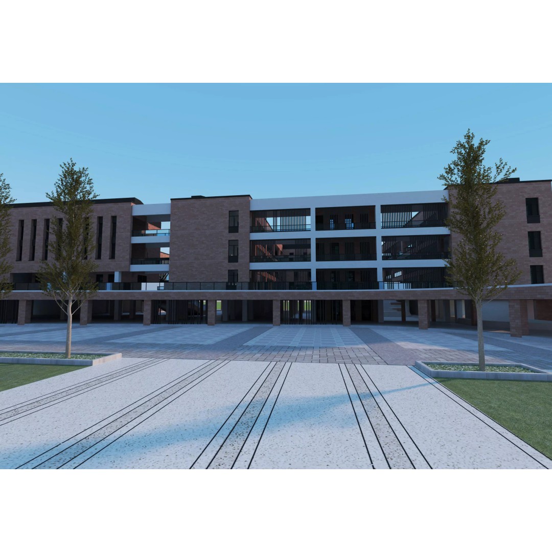 School Building 3D Model – Low Poly Exterior Asset, FBX, OBJ - View 12