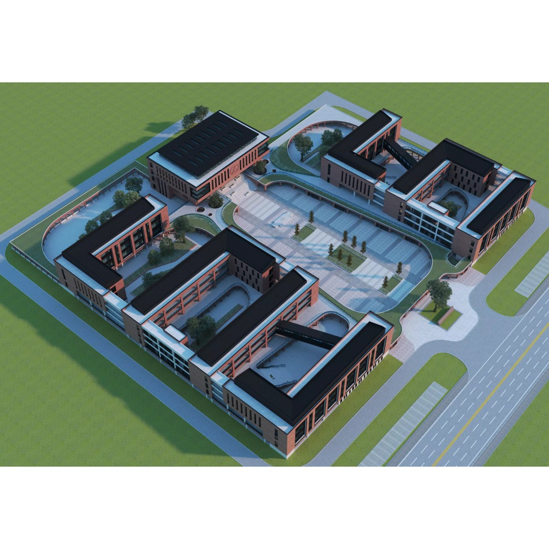 School Building 3D Model – Low Poly Exterior Asset, FBX, OBJ - View 14