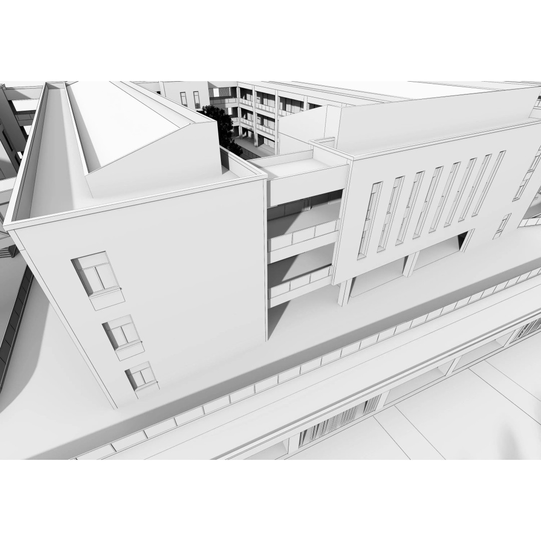 School Building 3D Model – Low Poly Exterior Asset, FBX, OBJ - View 15