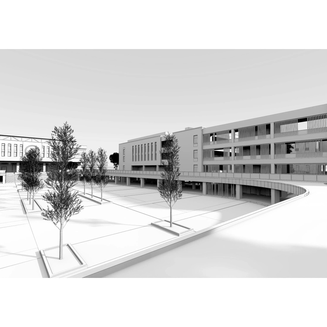 School Building 3D Model – Low Poly Exterior Asset, FBX, OBJ - View 16