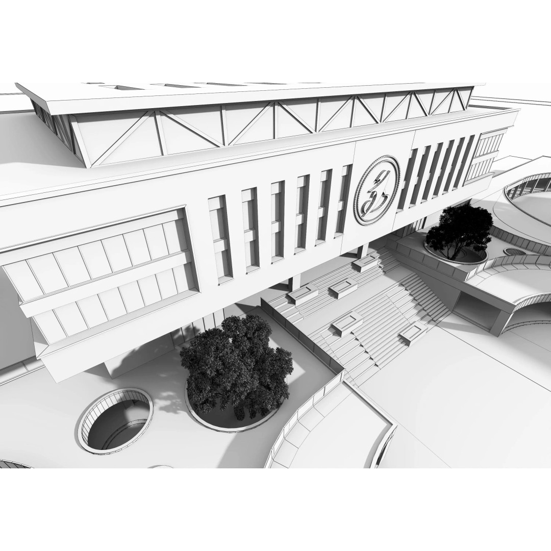 School Building 3D Model – Low Poly Exterior Asset, FBX, OBJ - View 18