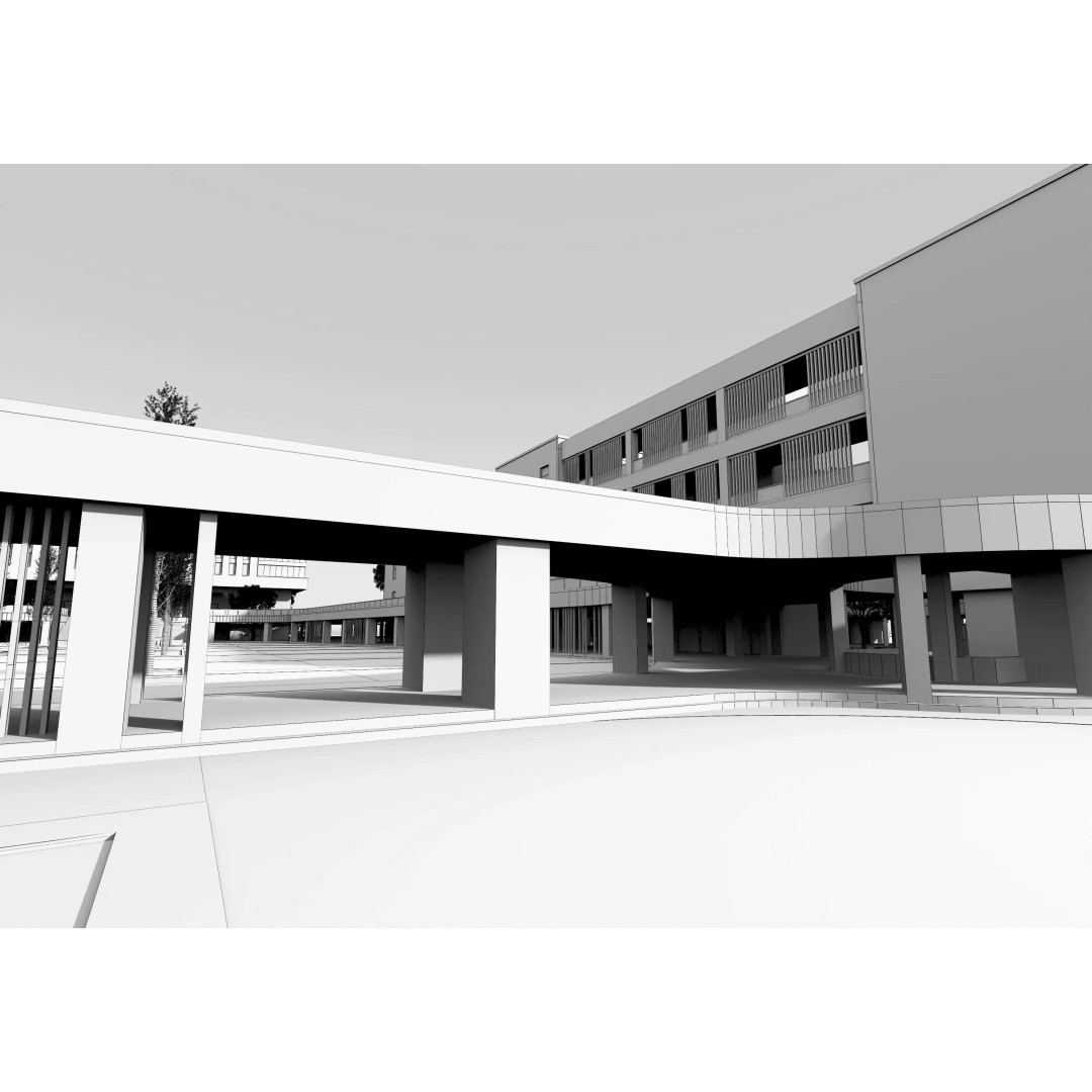 School Building 3D Model – Low Poly Exterior Asset, FBX, OBJ - View 19