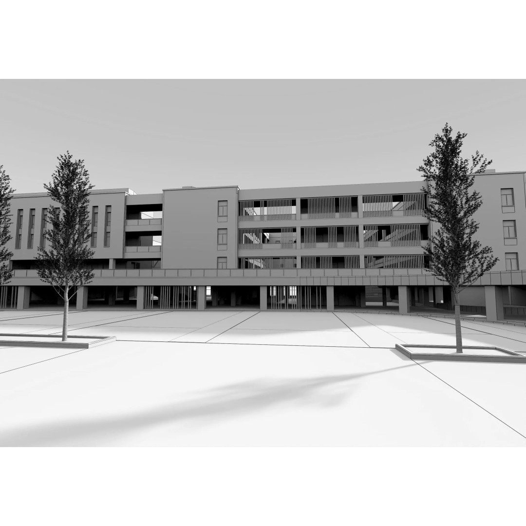 School Building 3D Model – Low Poly Exterior Asset, FBX, OBJ - View 20