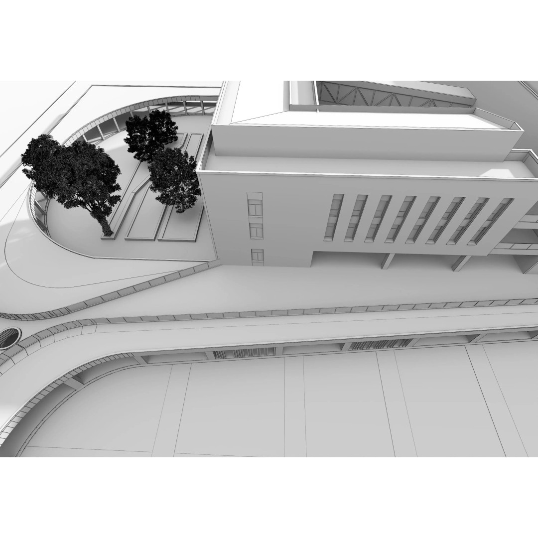 School Building 3D Model – Low Poly Exterior Asset, FBX, OBJ - View 21