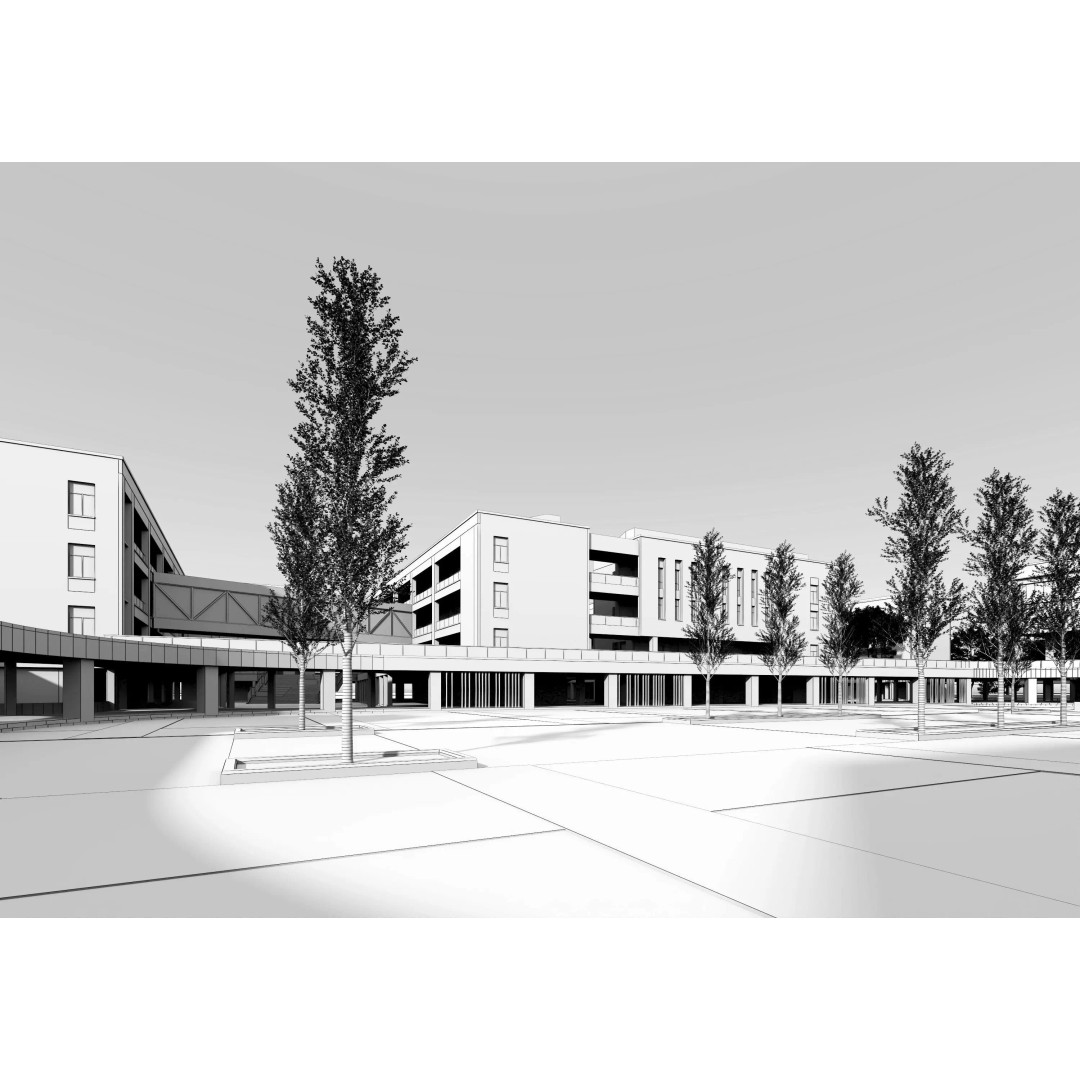 School Building 3D Model – Low Poly Exterior Asset, FBX, OBJ - View 22