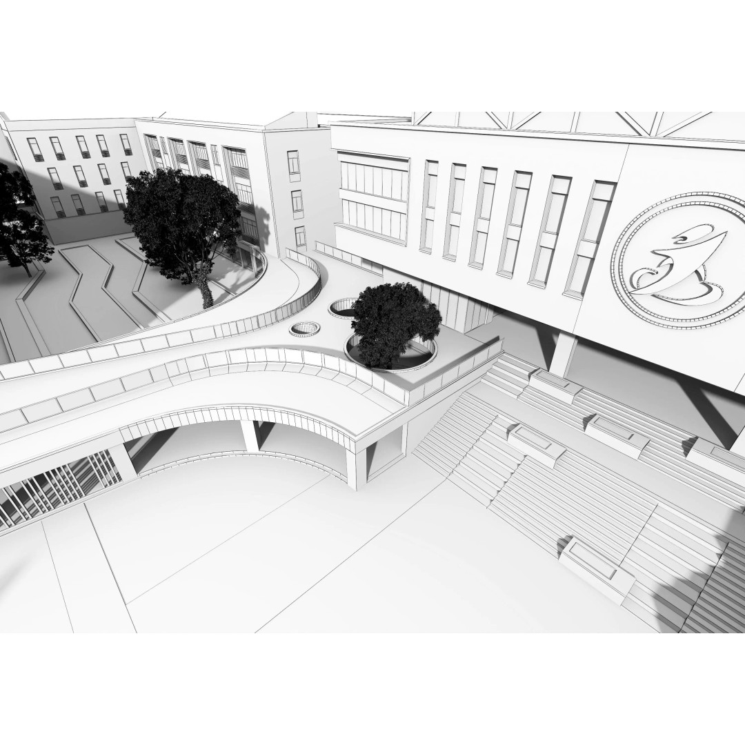 School Building 3D Model – Low Poly Exterior Asset, FBX, OBJ - View 24