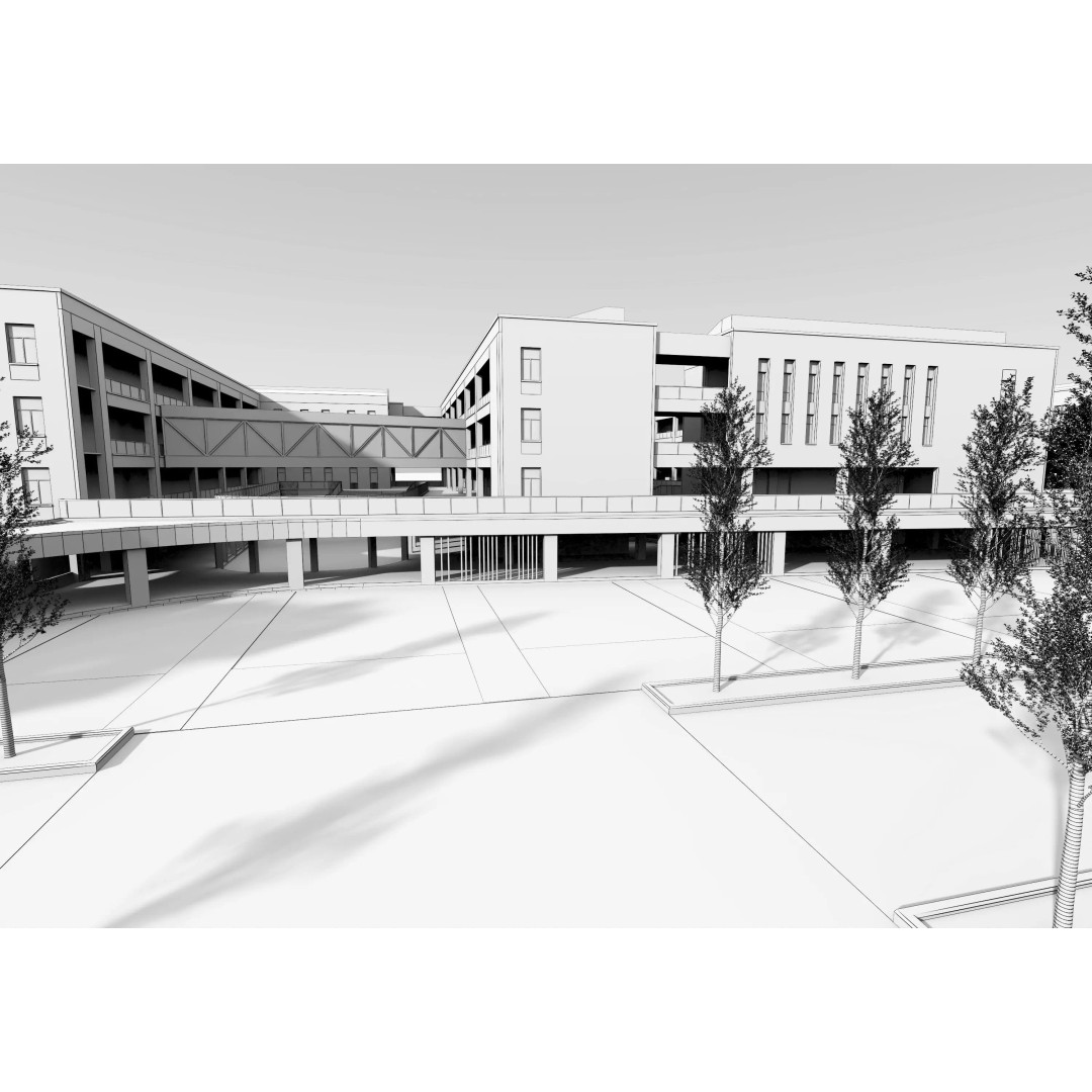 School Building 3D Model – Low Poly Exterior Asset, FBX, OBJ - View 25