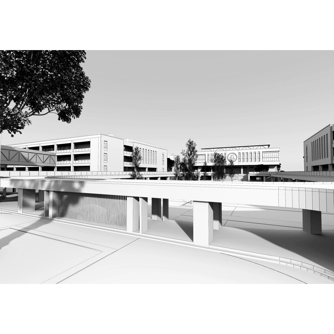 School Building 3D Model – Low Poly Exterior Asset, FBX, OBJ - View 26